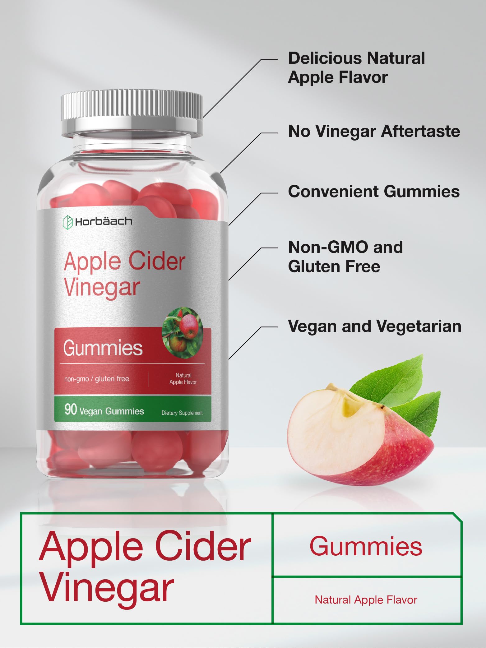 Vegan Apple Cider Vinegar Gummies | 90 Count | ACV Supplement | Natural Apple Flavor HorbäachUS supplements