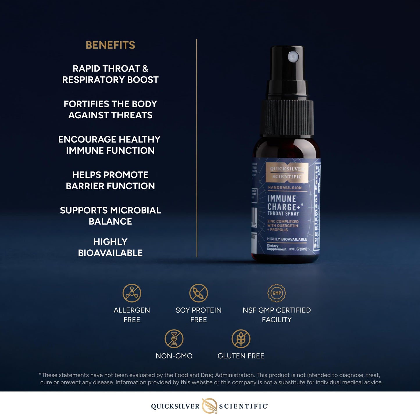 Quicksilver Scientific Immune Charge+ Zinc Throat Spray - Immune Support Liquid Supplement with Quercetin - 'Throat Coat' with Liposomal Absorption Technology (0.9 fl oz / 27ml) Quicksilver ScientificUS supplements