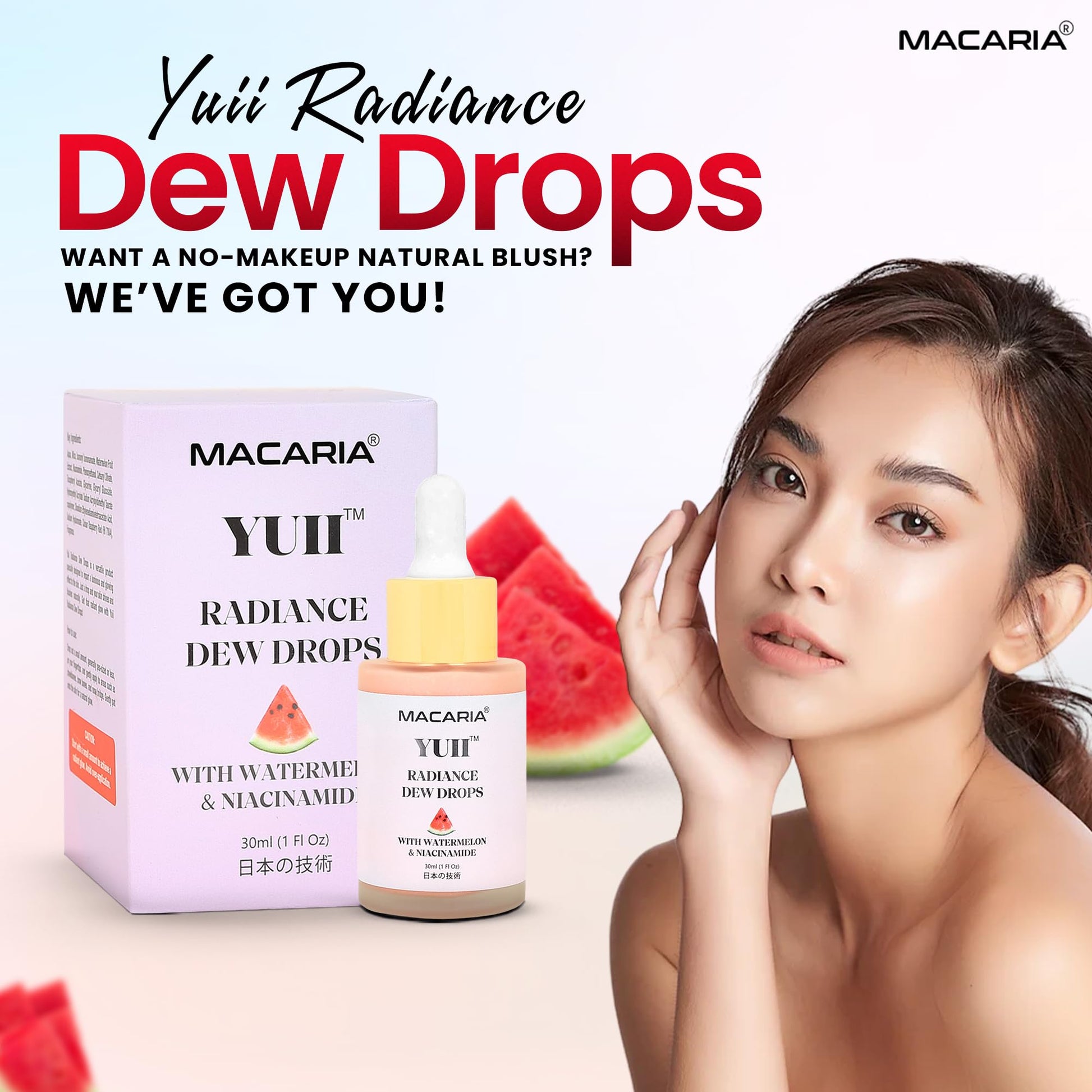 Yuii Niacinamide Serum Dew Drops - Face Moisturizer with Watermelon Fruit Extract - Glow Drops for Skincare and Makeup - Hydrating Formula for Radiant Skin - Pink Finish for Women & Girls MACARIAAu supplements