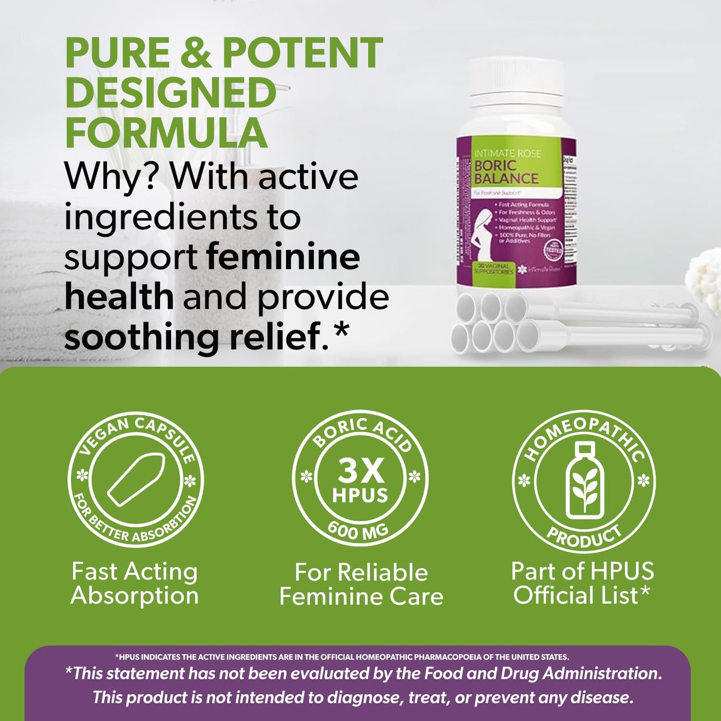 Intimate Rose Boric Acid Vaginal Suppositories - 30 Count (600mg) + 30 Applicators - Feminine Balance, Vaginal Odor, Promote Vaginal Health Intimate RoseUS supplements