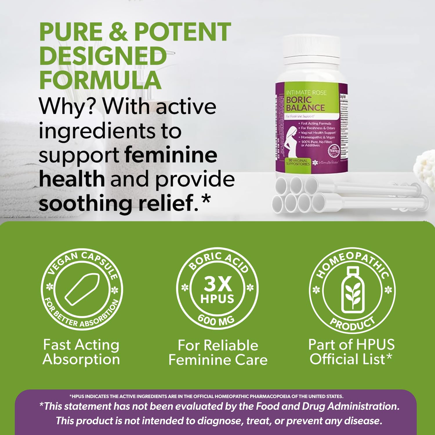 Intimate Rose Boric Acid Vaginal Suppositories - 30 Count (600mg) + 30 Applicators - Feminine Balance, Vaginal Odor, Promote Vaginal Health Intimate RoseUS supplements