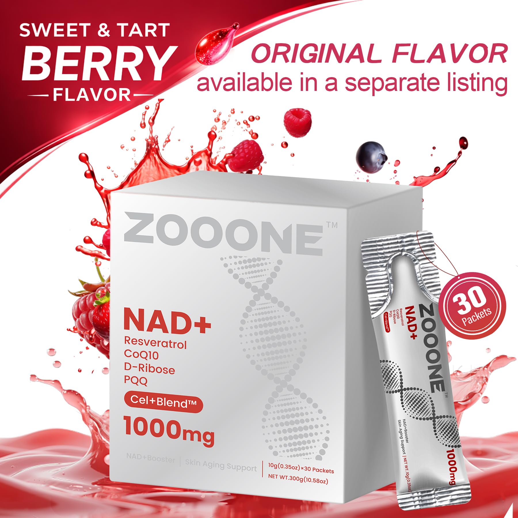 zooone NAD+ Supplement with Resveratrol, Liquid Designed to Help Support Absorption, 1000mg NMNH Supplement Alternative for Anti-Aging, Boost Energy, Support Cellular, 30 Pockets zoooneAu supplements