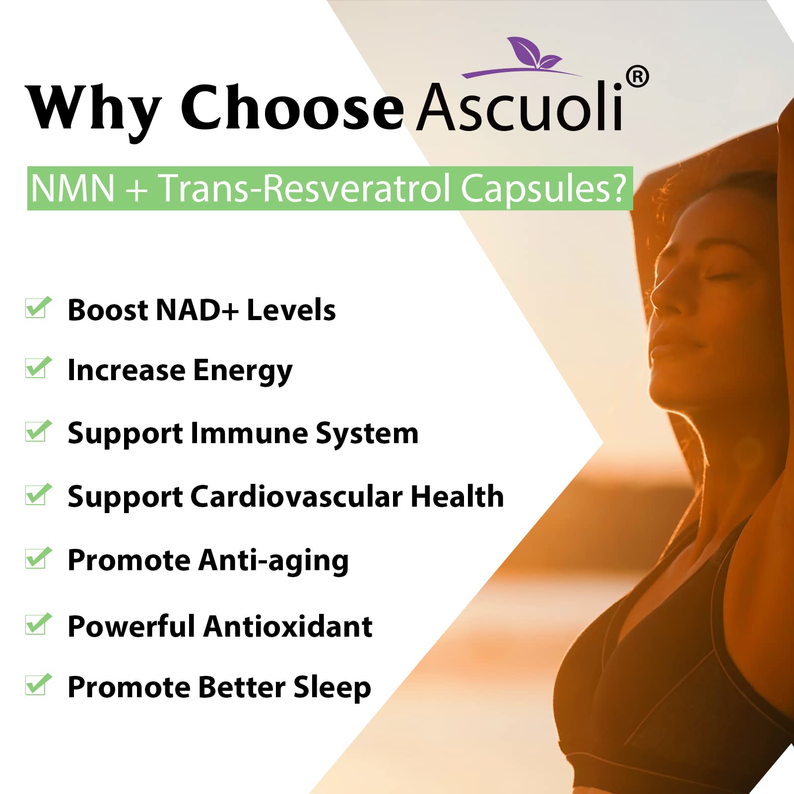 Sublingual NMN 500mg + Trans-Resveratrol 400mg, 3-in-1 Advanced Formula 99% Pure NMN Resveratrol Supplement for Boost* NAD, Cell, Immune, Energy & Muscle, Anti-Aging, 120 Lozenges (120-Day Supply) AscuoliAu supplements