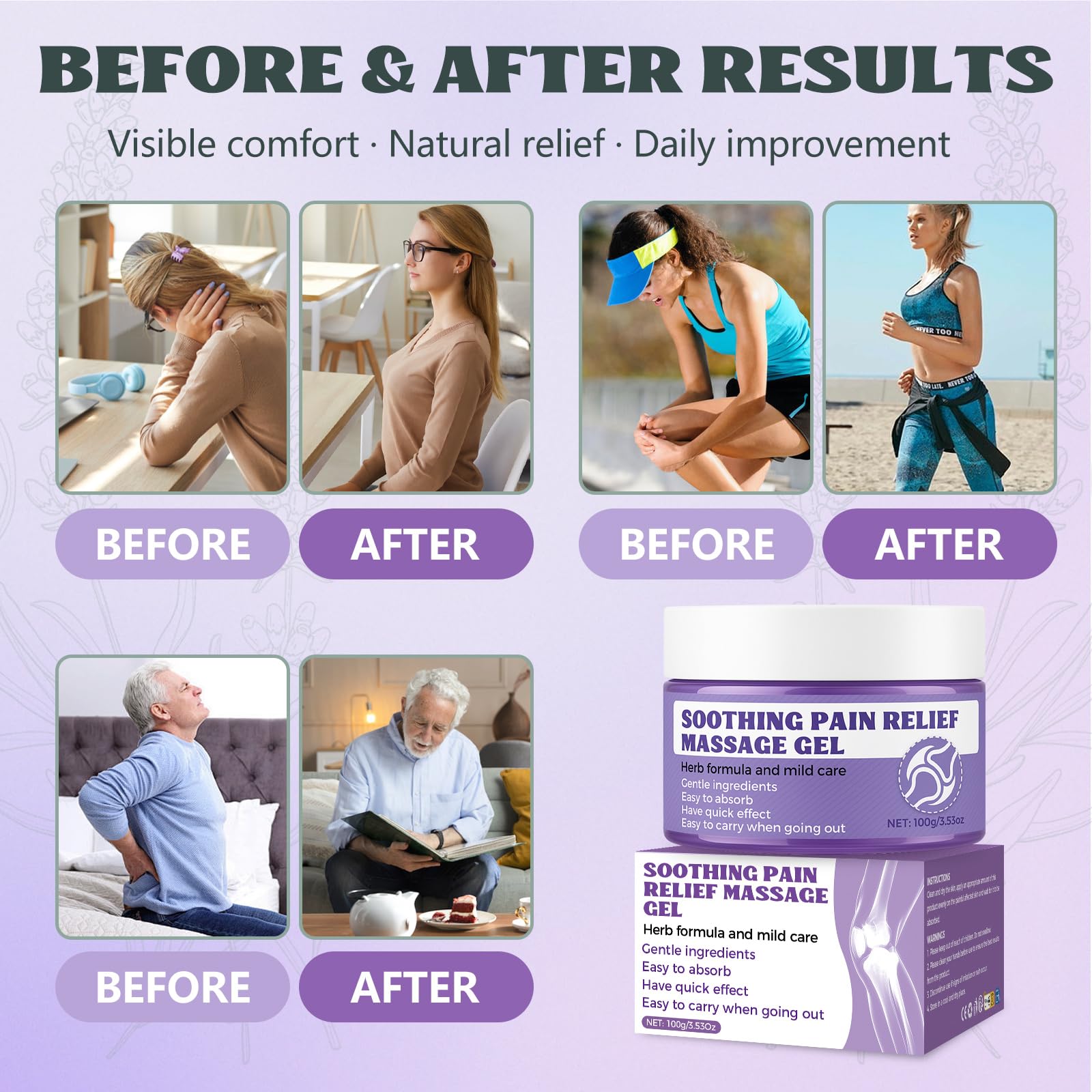 Soothing Massage Gel (100g) - Joint Relief Purple Gel, Natural Ingredients Soothing Relief Cream, Fast-Absorbing Jointgel Cream for Soothing Joint, Shoulder, Knee, Back, Lumbar & Muscle Stiffness VereclueAu supplements