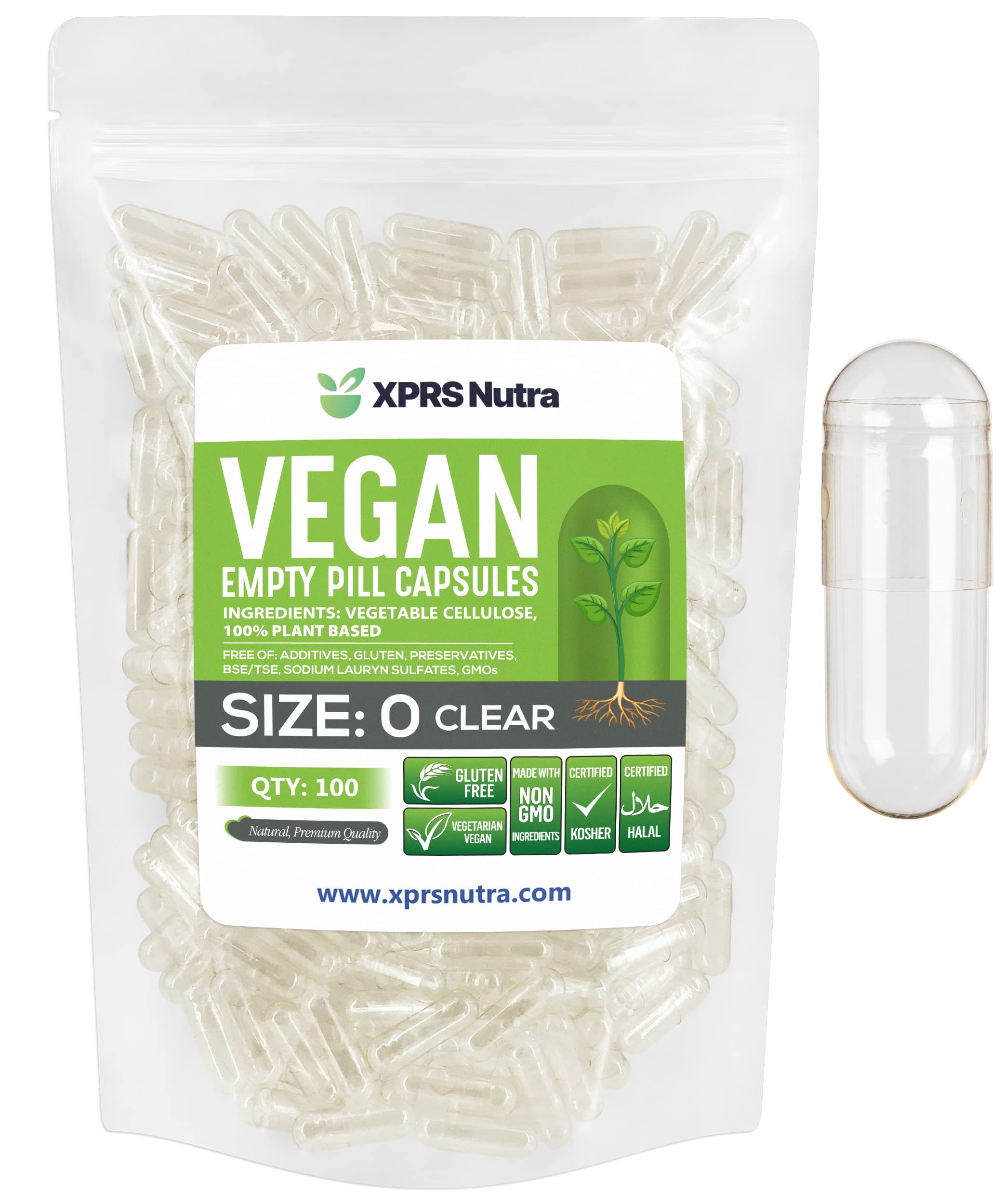 XPRS Nutra Size 0 Empty Capsules - 100 Clear Count Empty Vegan Capsules - Vegetarian Pill - DIY Vegetable Capsule Filling -Veggie Pills for Do-It-Yourself Supplements XPRS NutraAu supplements