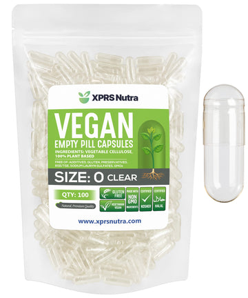 XPRS Nutra Size 0 Empty Capsules - 100 Clear Count Empty Vegan Capsules - Vegetarian Pill - DIY Vegetable Capsule Filling -Veggie Pills for Do-It-Yourself Supplements XPRS NutraAu supplements