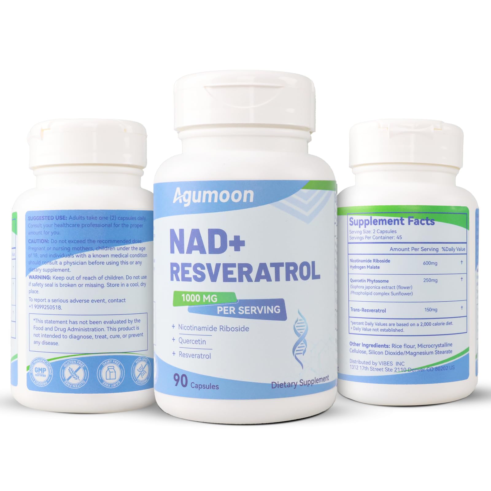 Agumoon NAD+ Supplement 1000mg, Liposomal NAD Nicotinamide Riboside Supplement with Resveratrol & Quercetin for Women and Men - 90 Capsules AgumoonAu supplements
