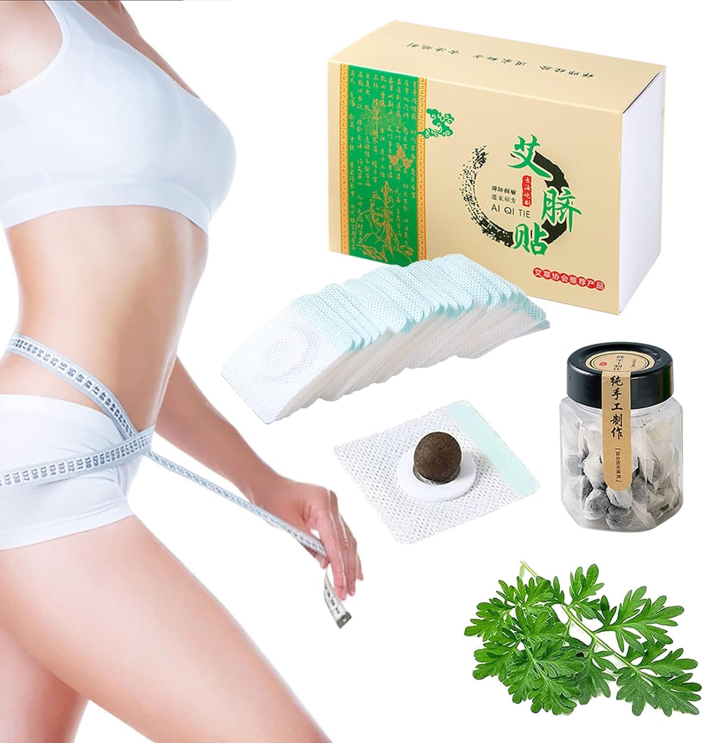 Mugwort Belly Patch,30Pcs Natural Wormwood Essence Pills and 30Pcs Belly Sticker, Moxa Hot BENJENAu supplements