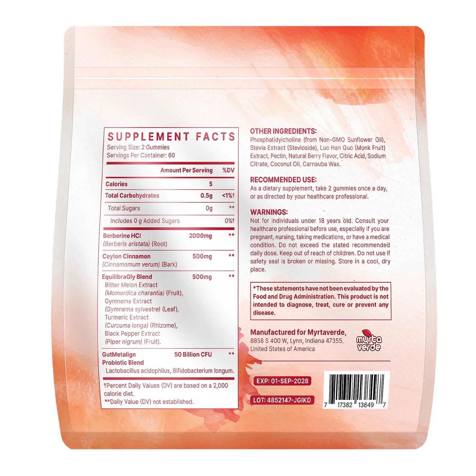 2000mg Liposomal Berberine Supplement Gummies | High Potency Berberine HCI Activates AMPK with Ceylon Cinnamon | Advanced Absorption | Zero Sugar Mixed-Berry | 120 Count Myrtaverdenz supplements