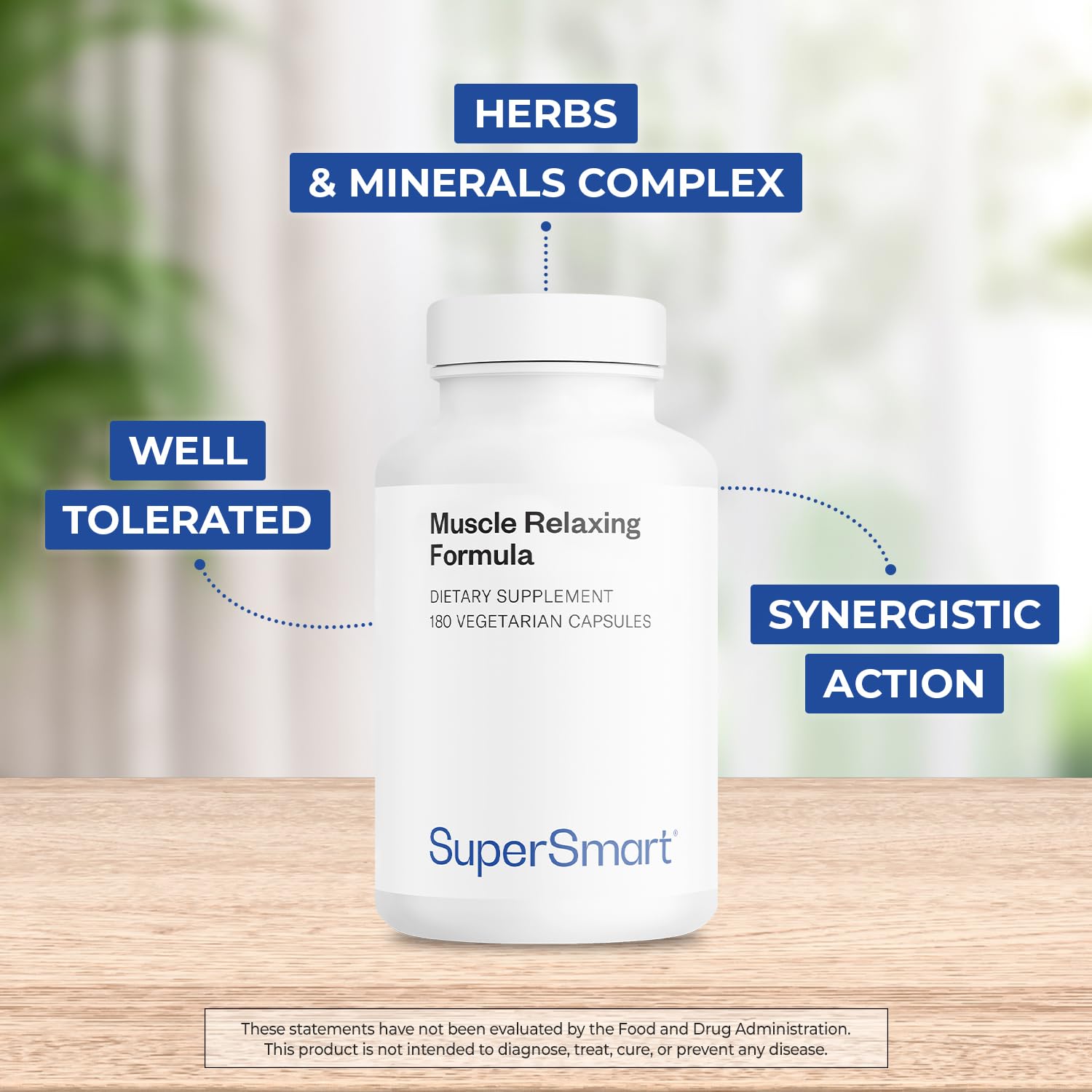 Supersmart - Muscle Relaxing Formula (Advanced Complex) - with Magnesium, Calcium, Vitamin E, Plants Extracts | Non-GMO & Gluten Free - 180 Vegetarian Capsules SupersmartAu supplements