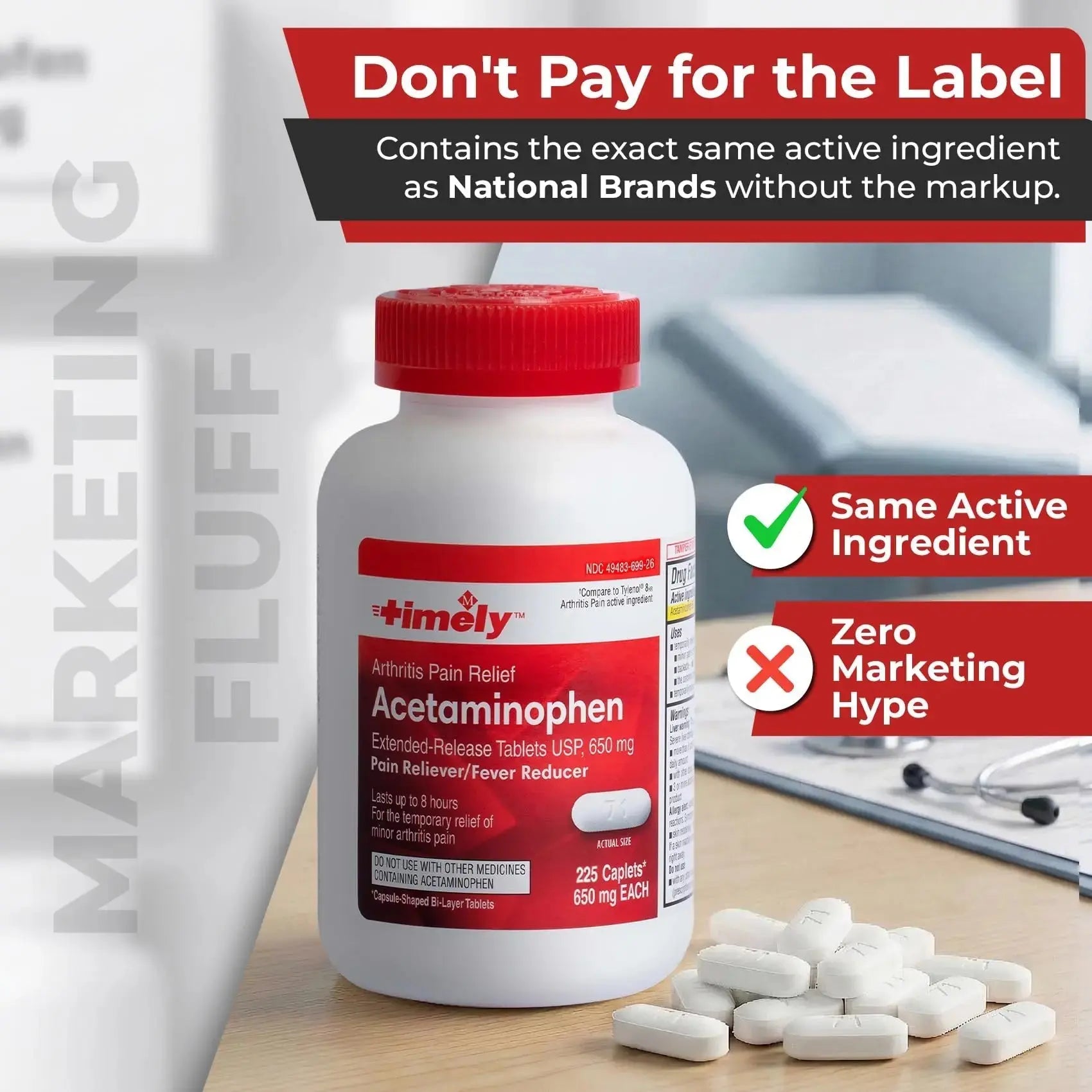 TIME-Cap Labs 225 Caplets Extended Release Acetaminophen 650mg - Pain Reliever & Fever Reducer for Adults, Helps with Headaches, Backaches, Muscle Pain, Toothaches & Menstrual Cramps TIME-CAP LABS, INC.Au supplements