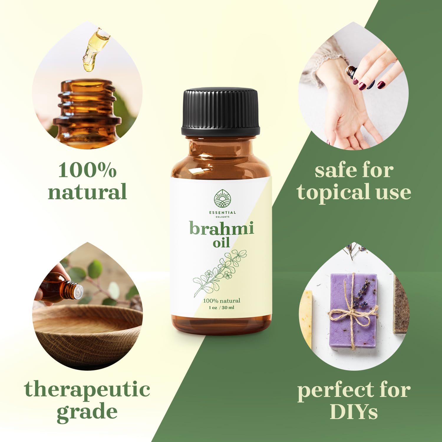Essential Delights Brahmi Oil - Premium Undiluted Carrier Oil (1 oz) | for Skin, Face, Body, Hair Revitalization Essential DelightsAu supplements