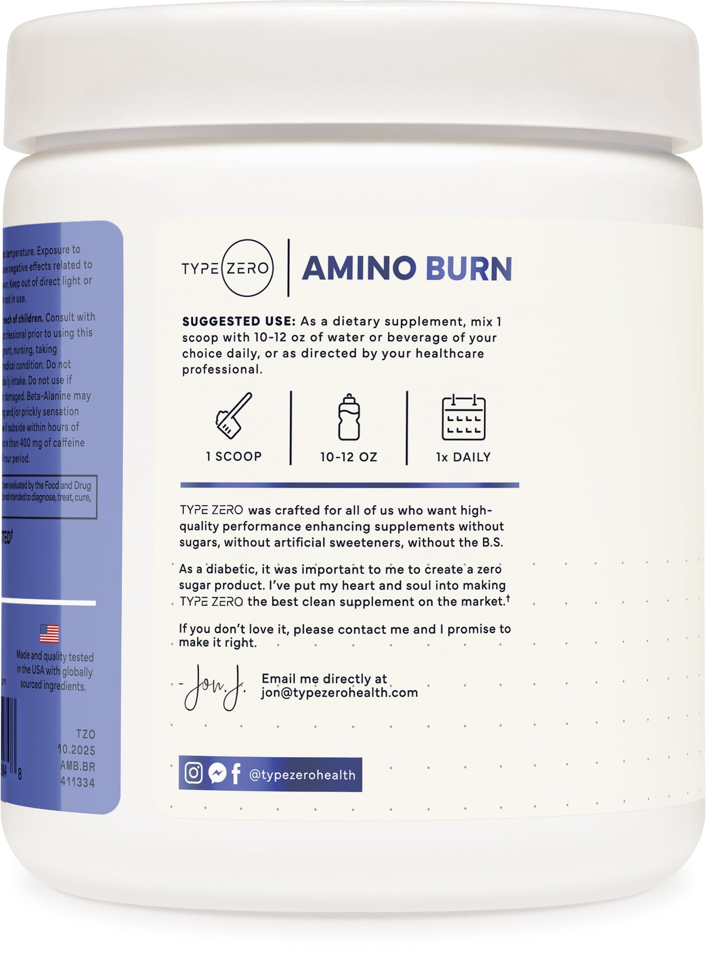 Type Zero Amino Burn - Vegan BCAA + Clean Pre Workout Powder with Arginine AKG, L-Citrulline & Beta Alanine - Amino Acid Clean Energy, Endurance & Hydration Supplement - Blue Raspberry, 30 Servings Type ZeroUS supplements