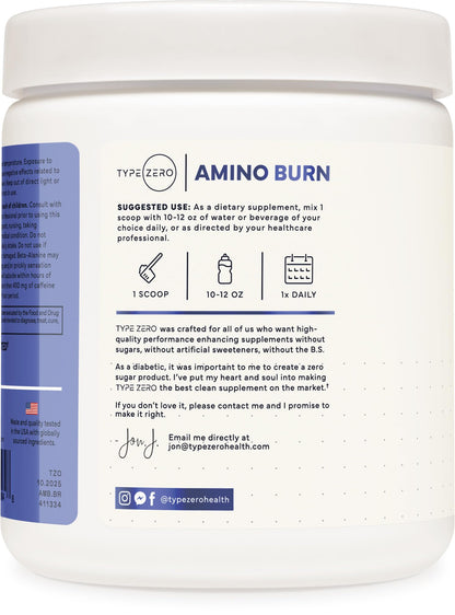 Type Zero Amino Burn - Vegan BCAA + Clean Pre Workout Powder with Arginine AKG, L-Citrulline & Beta Alanine - Amino Acid Clean Energy, Endurance & Hydration Supplement - Blue Raspberry, 30 Servings Type ZeroUS supplements