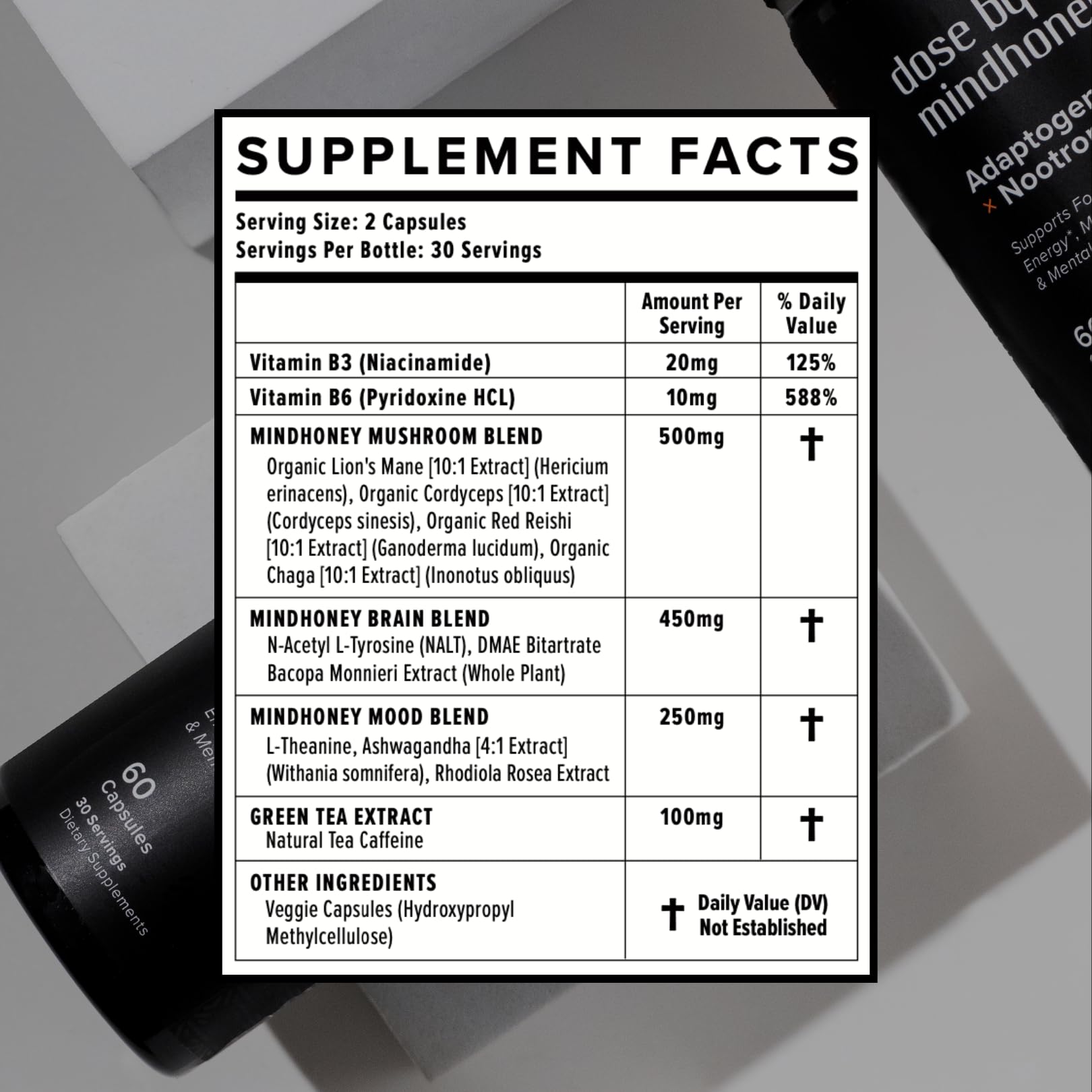 MINDHONEY | DOSE 60 Count, Premium All-in-One Nootropic Brain Supplement | Focus, Mood, Energy, & Memory | Functional Mushrooms & Adaptogens - Lion’s Mane, Ashwagandha, L-Theanine, Bacopa, & Vitamins MINDHONEYAu supplements