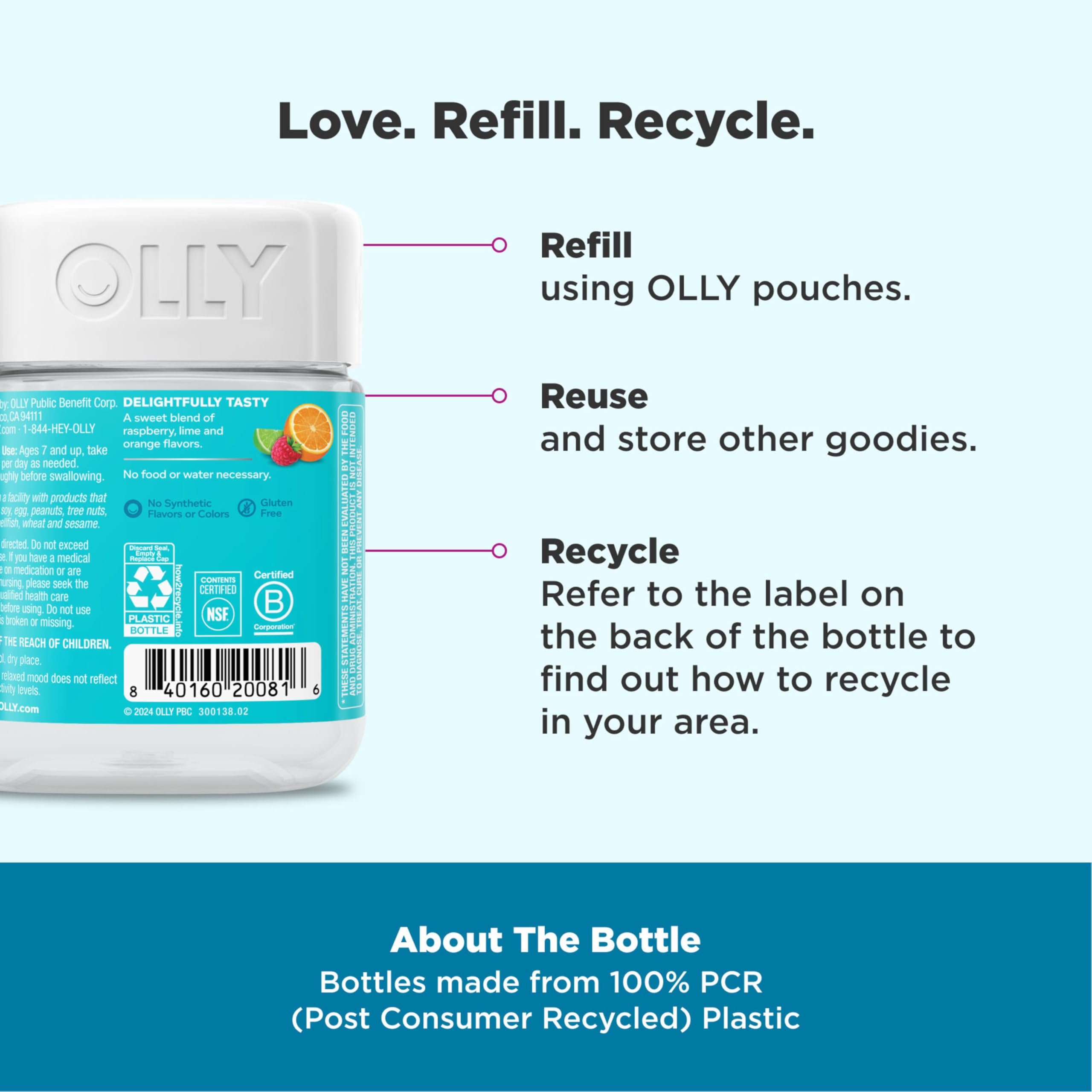 OLLY Kids Chillax Gummy, For a Calm and Relaxed Mood*, Magnesium, L-Theanine, Lemon Balm Extract, Chewable Supplement, Sherbet Flavored, 25 Day Supply - 50 Count OLLYAu supplements