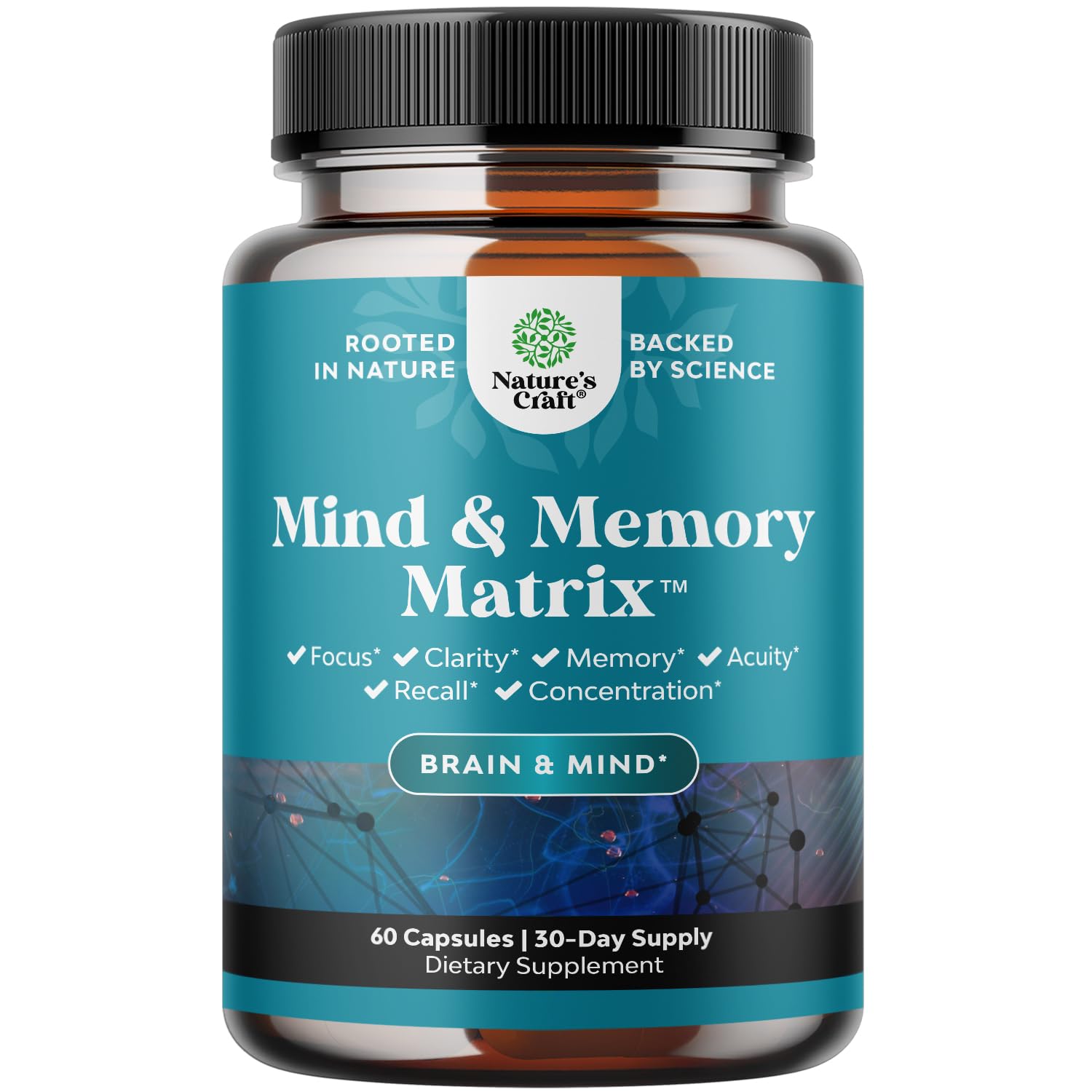 Nootropic Brain Supplement for Memory and Focus Enhancement - Vitamins for Mental Health & Clarity with VIT A, B6, Riboflavin, Niacin, Thiamin & Folate - Cognitive Complex for Mind Vitality - 60 Ct Natures CraftAu supplements