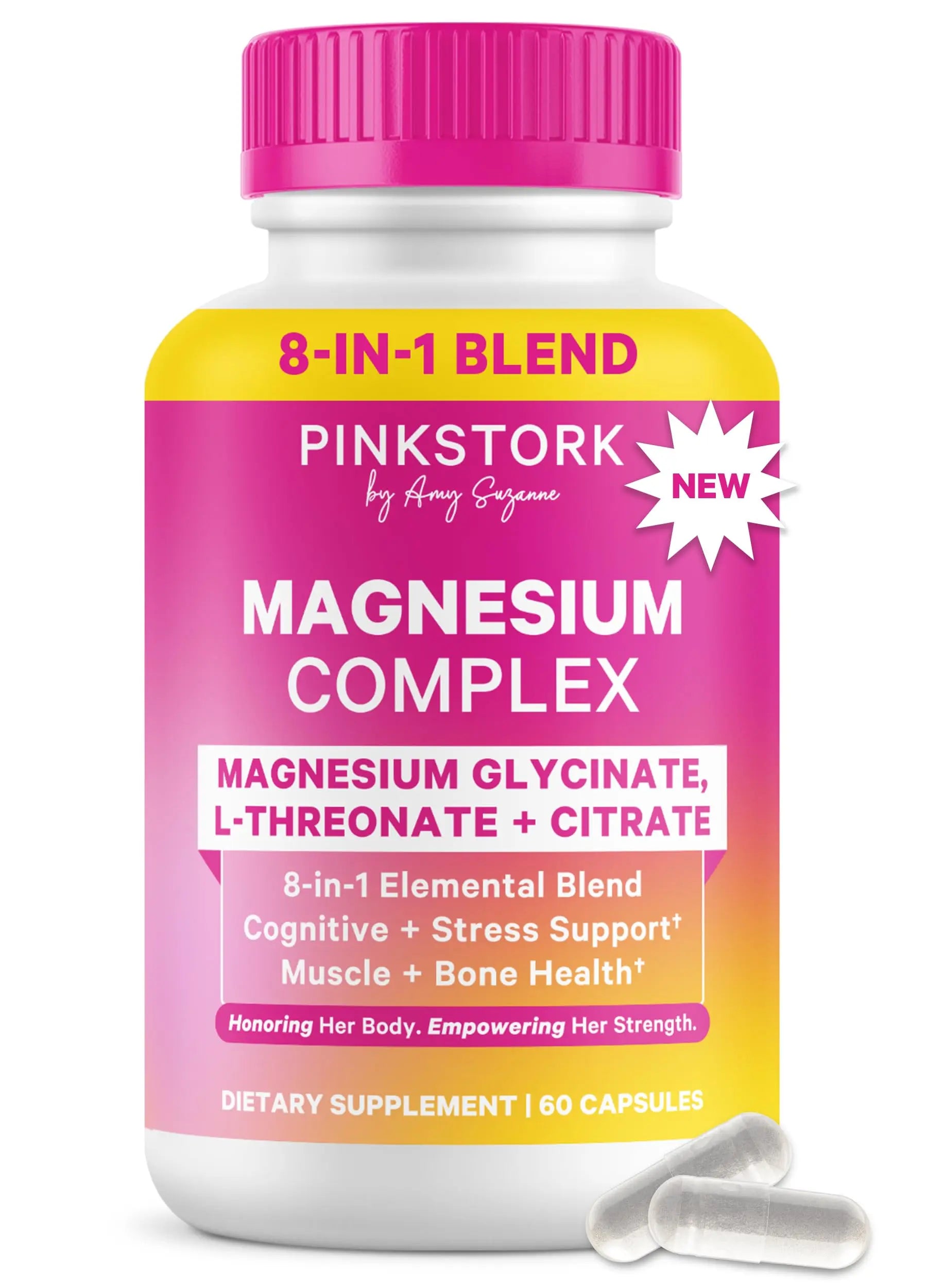 Pink Stork Magnesium Complex for Women - 8 Forms Including Glycinate, Malate, Citrate & L-Threonate - Stress, Sleep, Muscle & Hormone Support - 400 mg Elemental Magnesium - 60 Vegan Capsules Pink StorkAu supplements