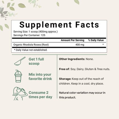 Micro Ingredients Organic Rhodiola Rosea Root Extract, 50g Powder | Adaptogenic Herb Micro IngredientsUS supplements