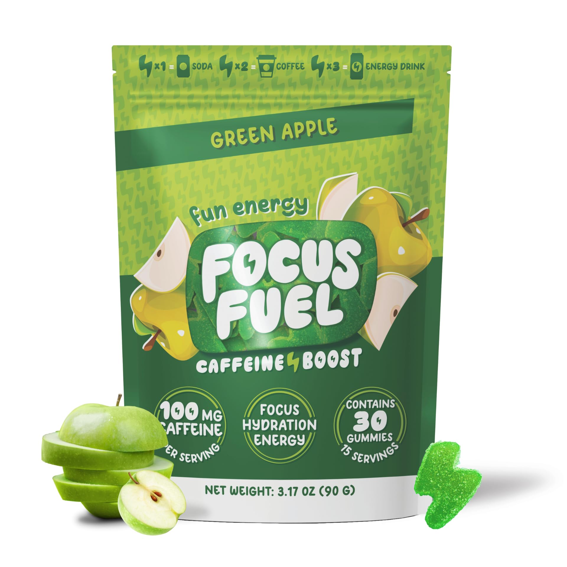 FocusFuel Energy Chews – Green Apple Flavor (15 Servings) – 100mg Caffeine + B12, Magnesium, Alpha GPC – Boost Focus & Energy – No Crash or Jitters FocusFuelAu supplements