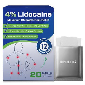 Uposiut 4% Lidocaine Patches - 20 Count Maximum Strength Lidocaine Patches, 10 Packs of 2 Patches for Muscle Pain Relief in The Neck, Shoulders, Back, Knees, and Anks, 12 Hour Pain Relief-012345 UposiutAu supplements