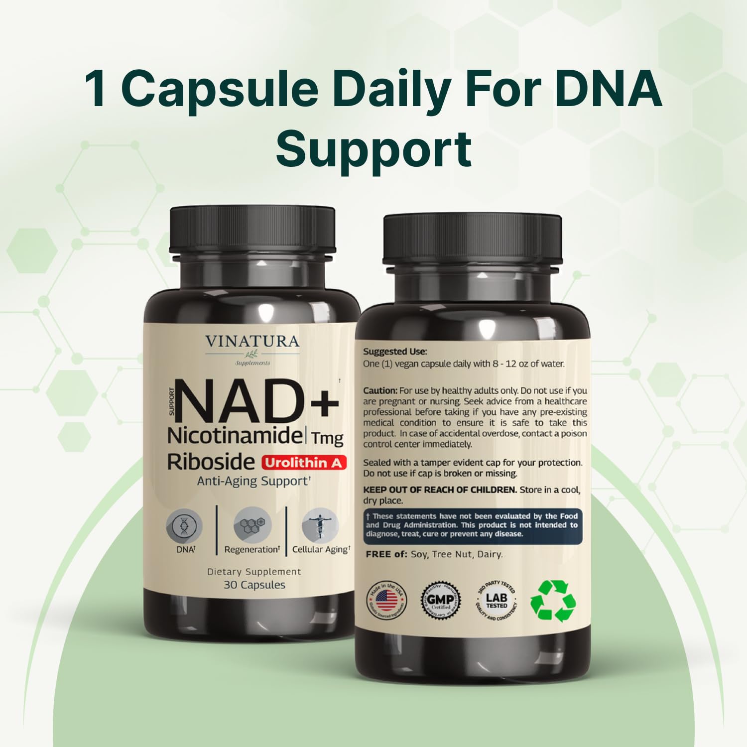 VINATURA NAD Supplement, Nicotinamide Riboside with Resveratrol - Advanced NAD+ Supplement with TMG and Urolithin A, for Women and Men - 30 Vegan Capsules VINATURAAu supplements