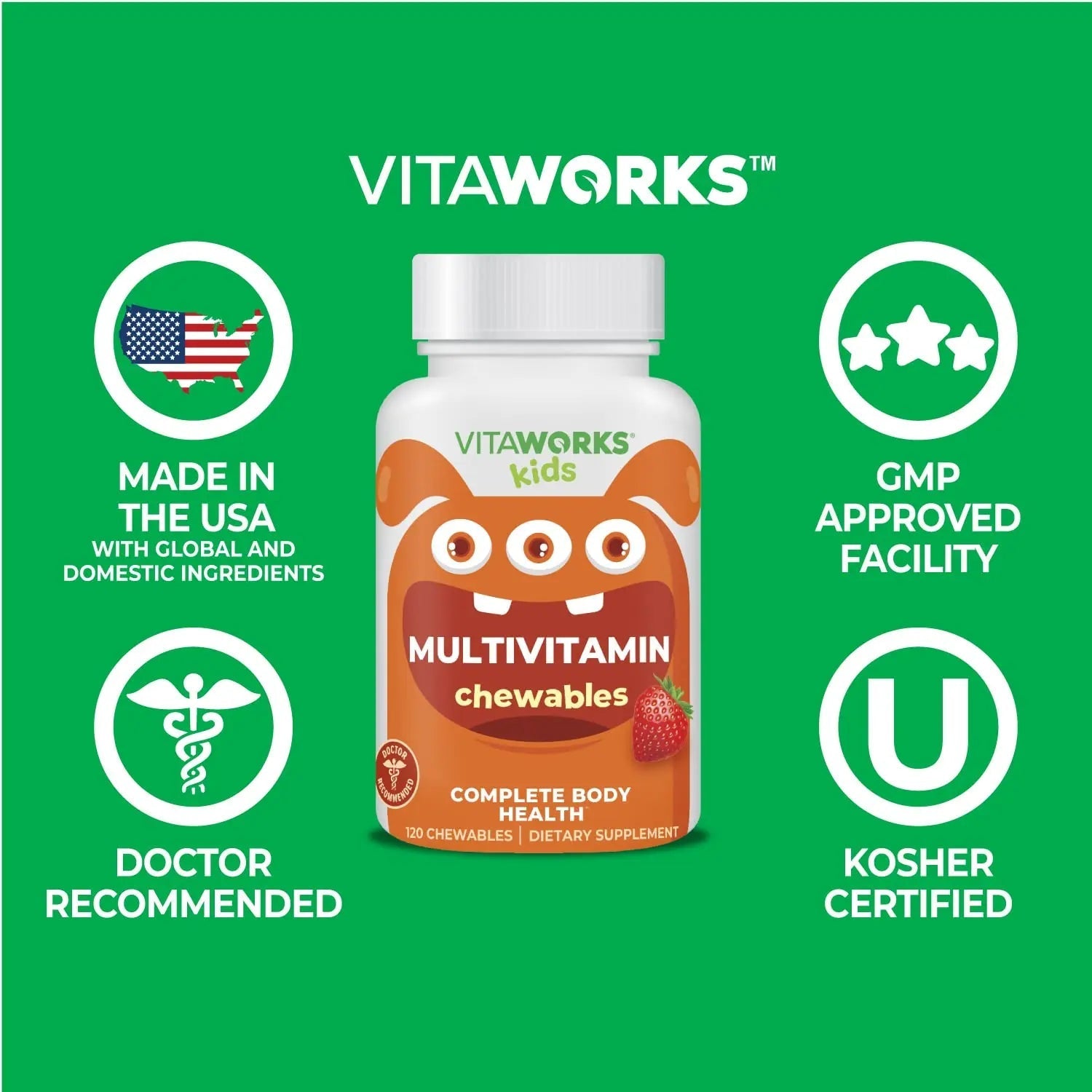 VitaWorks Kids Multivitamin with Iron & Minerals Chewable Tablets - Mixed Fruit Flavor - Vegetarian, GMO-Free, Nut Free VitaWorksAu supplements