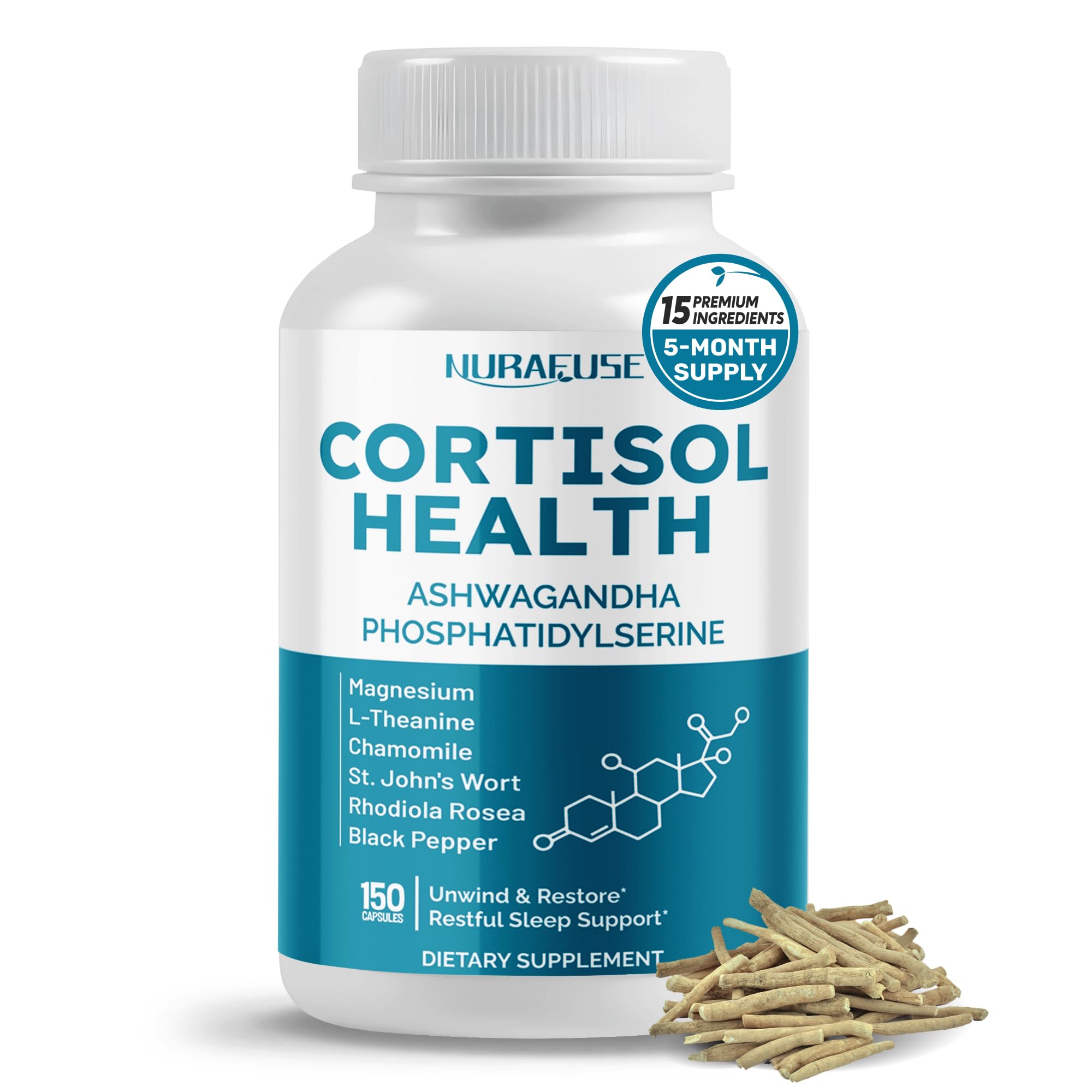 NURAFUSE CORTISOL Health Ashwagandha 15-in-1 Supplement with Magnesium Phosphatidylserine L-Theanine Chamomile Rhodiola Rosea Licorice Holy Basil NURAFUSEAu supplements