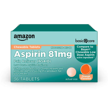 Amazon Basic Care Low Dose Aspirin 81 mg Chewable Tablets, Pain Reliever for Minor Aches, Orange Flavor, 36 Count Amazon Basic CareAu supplements