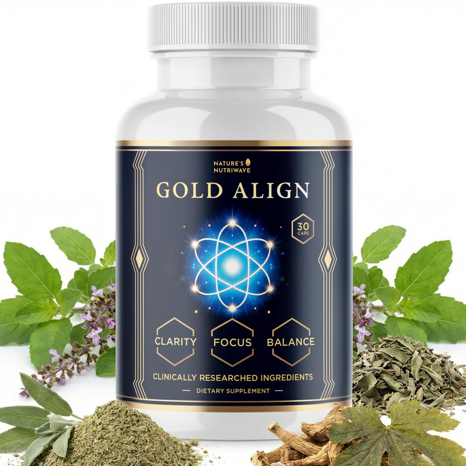 Gold Align - Holy Basil Capsules with Sage, Goldenseal, Monoatomic Gold - Herbal Supplement for Overall Health,100% Natural - Made in USA, Non-GMO, GMP-Certified - 30 Capsules, 1 Month Supply Nature’s NutriWaveAu supplements