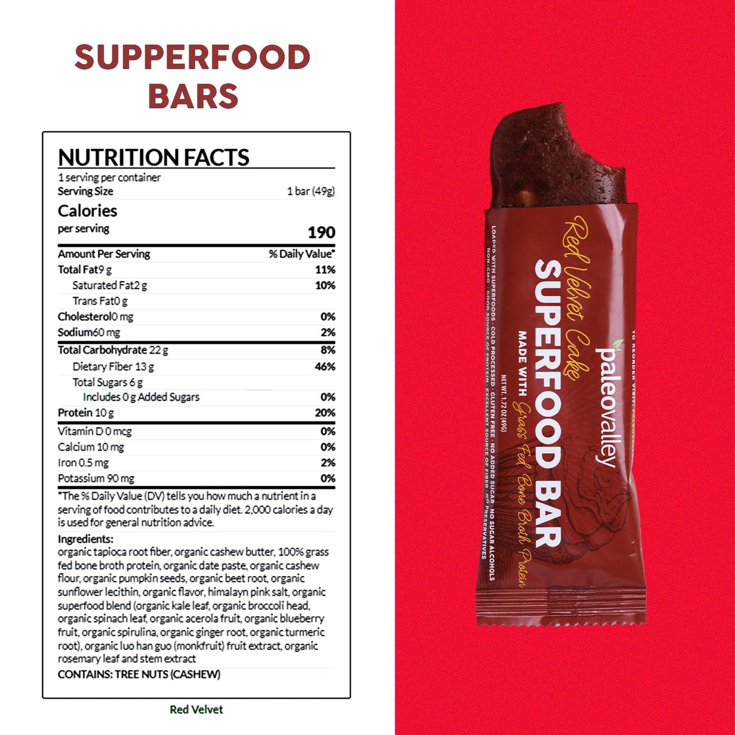 Paleovalley Superfood Bars – Red Velvet– 10 Pack – 9g Protein per Bar – Gluten-Free, Grain-Free, Paleo, Non-GMO – On-the-Go Snack PaleovalleyUS supplements