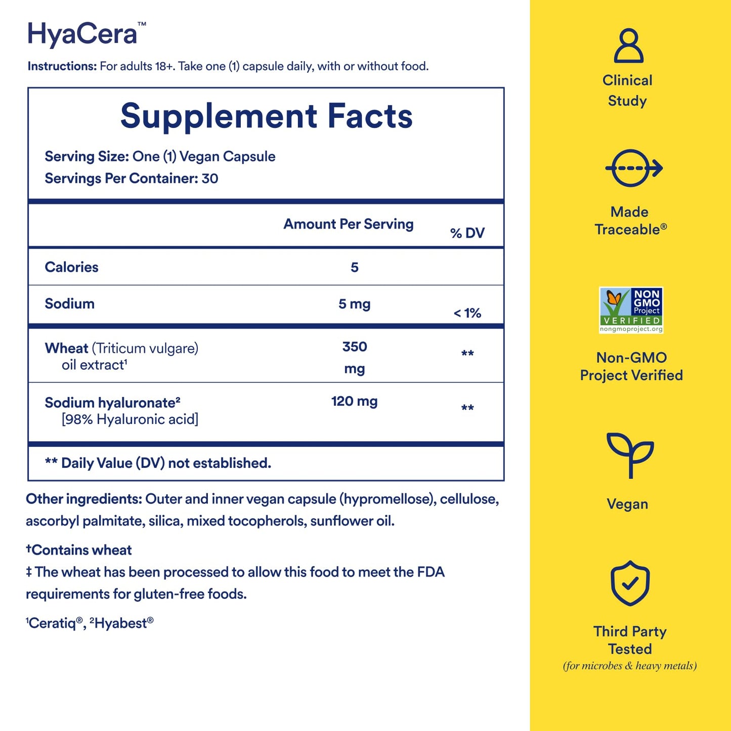 Ritual HyaCera Skin Supplement for Wrinkle Support, with Hyabest® and Ceratiq® for Skin Hydration Support, Hyaluronic Acid, Glycolipids, Ceramides, Gluten Free, Non GMO, Vanilla Essence, 30 Day Supply RitualUS supplements