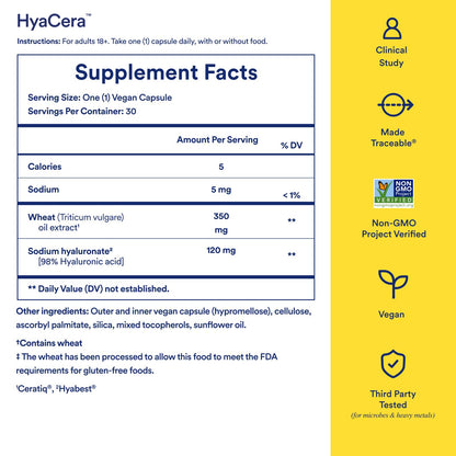 Ritual HyaCera Skin Supplement for Wrinkle Support, with Hyabest® and Ceratiq® for Skin Hydration Support, Hyaluronic Acid, Glycolipids, Ceramides, Gluten Free, Non GMO, Vanilla Essence, 30 Day Supply RitualUS supplements