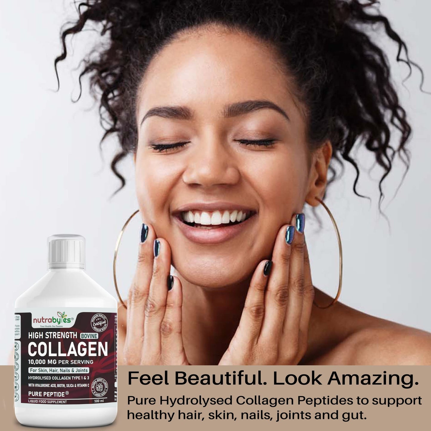 Collagen Liquid 10000mg, Hydrolysed Peptides | Hyaluronic Acid, Biotin, Silica, Vitamin C, Vitamin B12 NUTRABYTESUS supplements