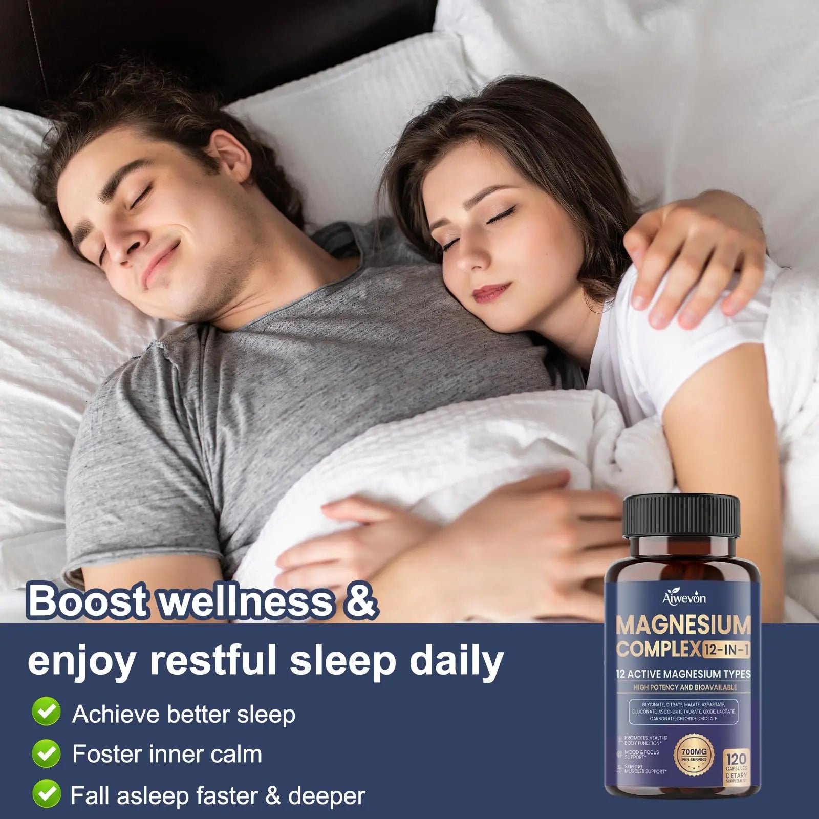 Magnesium Complex 700mg, 12 in 1 Magnesium Supplement with Glycinate, Citrate, Malate, Oxide, Taurate & Orotate, High Absorption Magnesium for Sleep, Muscle, Nerve & Heart Support, Vegan, 120 Capsules Aiwevonnz supplements