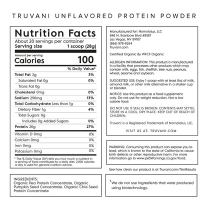 Truvani Organic Vegan Protein Powder Unflavored - 20g of Plant Based Protein, Organic TruvaniUS supplements