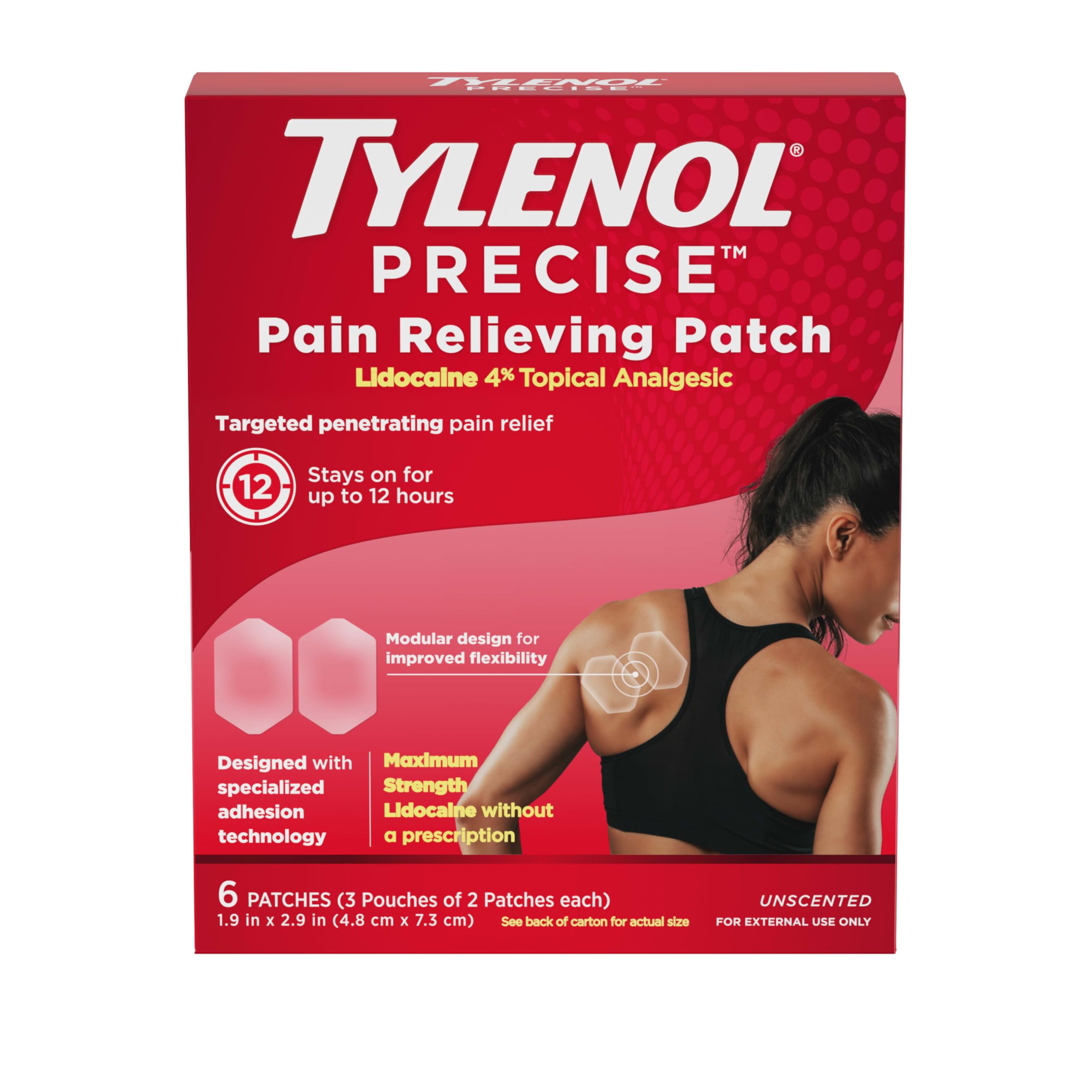 Tylenol Precise Pain Relieving Patches, Topical Analgesic Patches + Maximum OTC Strength Lidocaine Penetrates, Targeted Relief Ideal for Shoulder, Back & Knee Pain, Unscented, 3 x 2 ct TylenolAu supplements