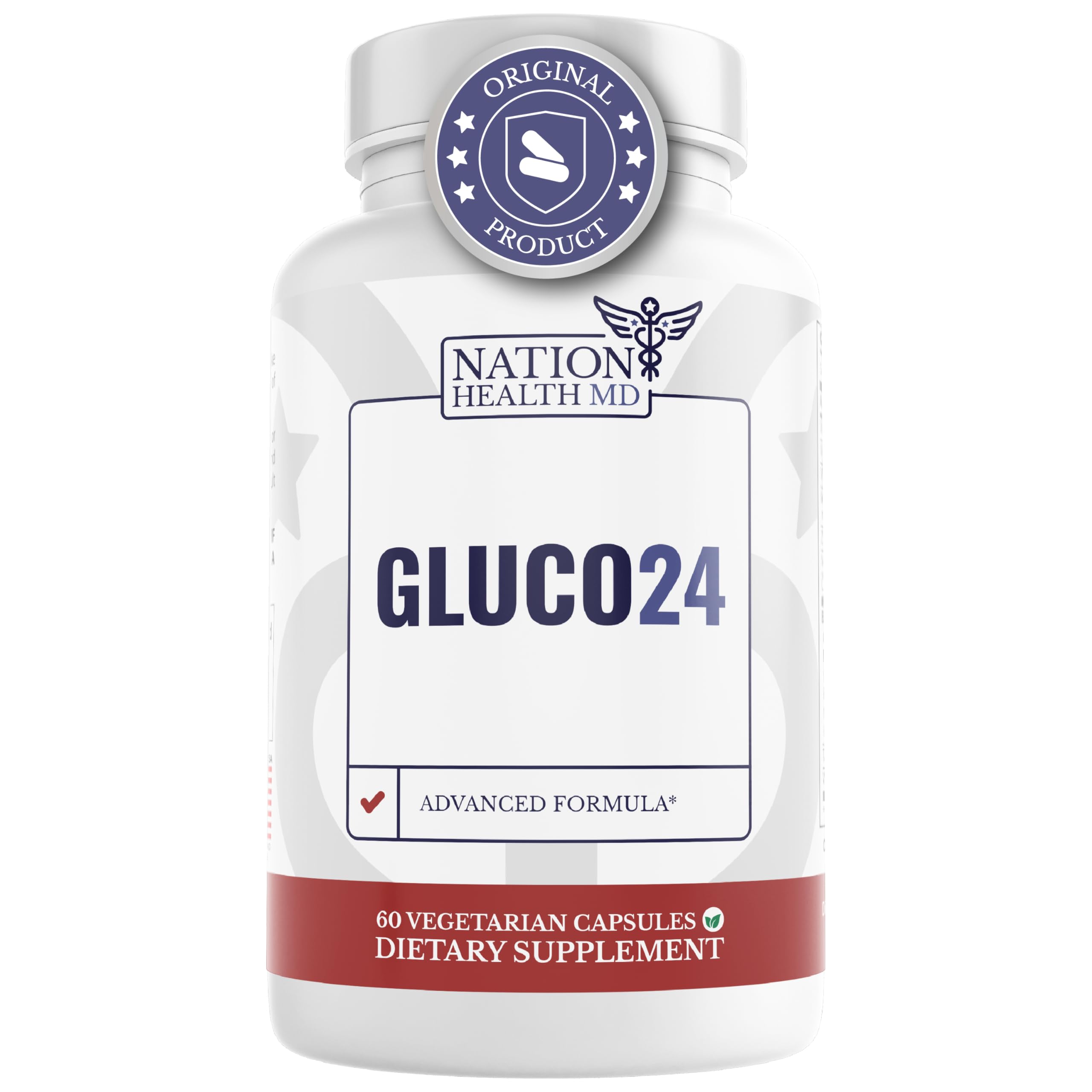 NATION HEALTH MD Gluco24 Advanced Formula - Dietary Supplement with Ceylon Cinnamon Bark Extract, Berberine HCI, Magnesium & Zinc - 60 Capsules NATION HEALTH MDAu supplements