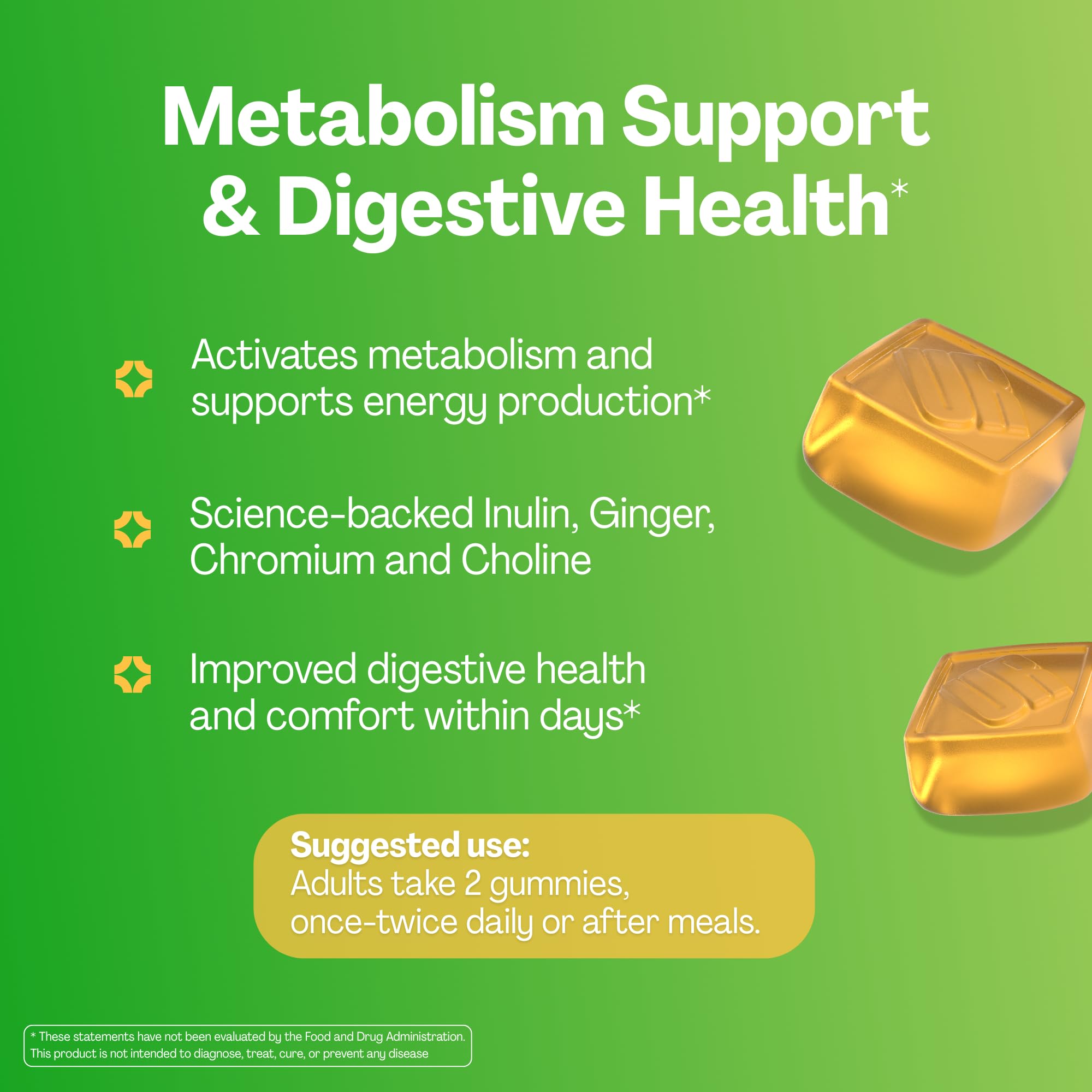 URVI® Metabolism Support Gummies 4-in-1 – Chromium Picolinate, Choline, Inulin & Ginger Extract - Prebiotic Fiber & Minerals – Gut Health & Digestive Support – Sugar-Free – Ginger-Lemon Flavor, 60pcs URVIAu supplements