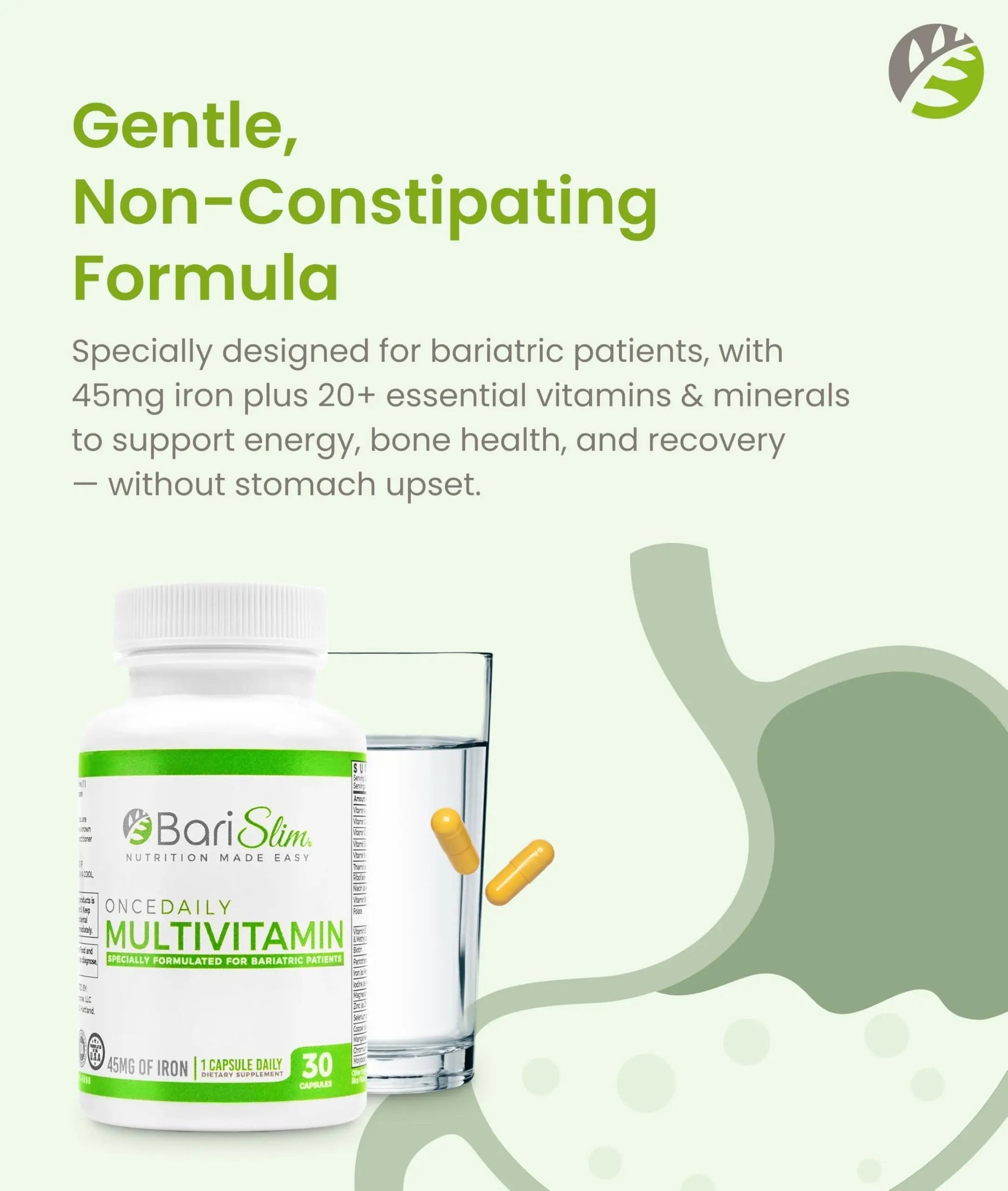 BariSlim Once Daily Bariatric Multivitamin Capsule - 45mg of Iron - Bariatric Vitamin & Supplement for Post Bariatric Surgery Including Gastric Bypass & Gastric Sleeve | 90 Day Supply BariSlimAu supplements