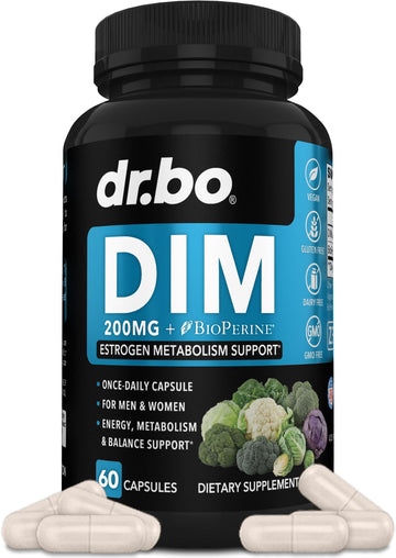 DIM Supplement for Women & Men 200mg - Androgen Estrogen Blocker for Men & Women, Hormonal Acne Pills, Hormone Balance, Menopause Support, Diindolylmethane DIM Supplement Plus BioPerine - 60 Capsules DR. BOAu supplements