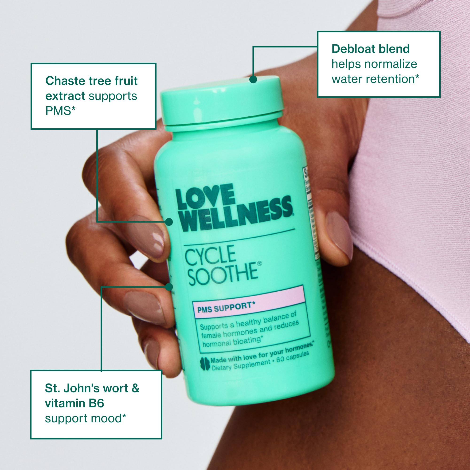 Love Wellness Cycle Soothe Supplement | Promotes a Happy Mood | Helps with PMS Hormones, Stress Relief, & Improves Mood | 60 Capsules Love WellnessAu supplements