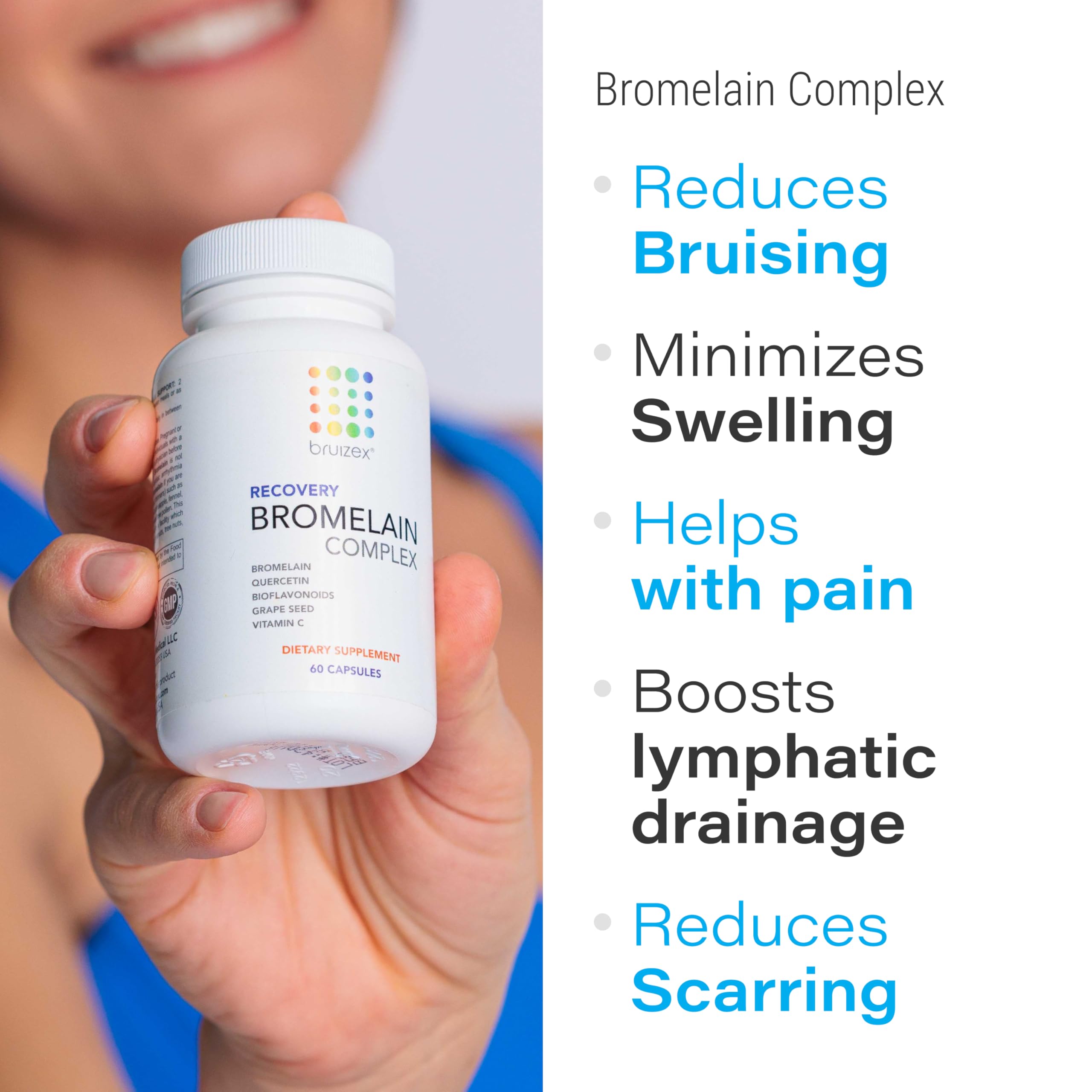 Bruizex Bromelain & Quercetin Recovery Complex - Post Surgery Recovery Bruising, Swelling Relief, Lymphatic Drainage - Post 360 lipo, BBL, Liposuction, Tummy Tuck - Non GMO - 60 Capsules BruizexAu supplements