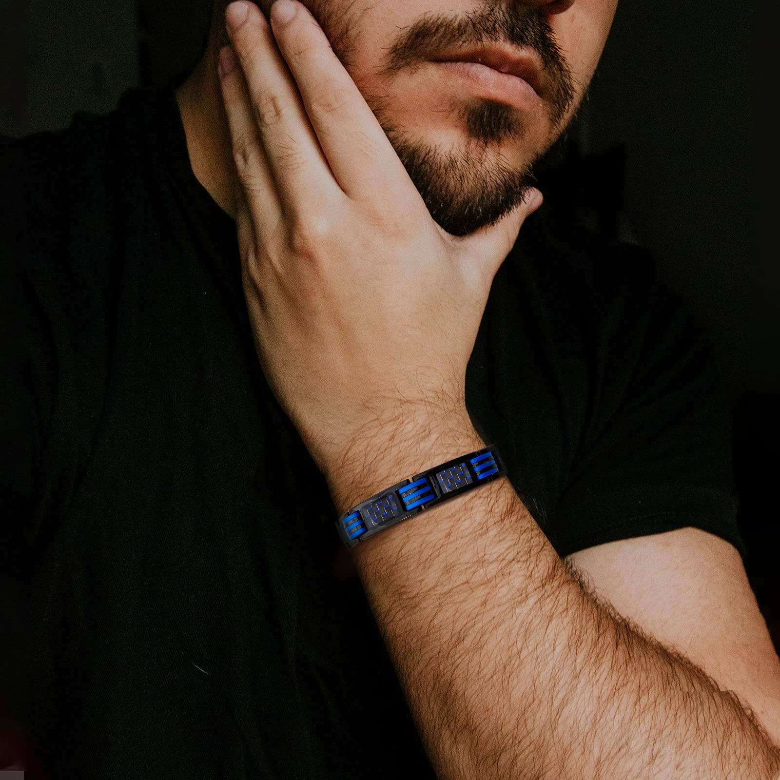 JEROOT Magnetic Bracelets for Men, Blue Carbon Fiber Pure Titanium Magnetic Bracelet JEROOTAu supplements