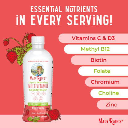 MaryRuth's Liquid Morning Multivitamin Essentials+ | Vitamin A C D E B6 B12 K2 Biotin Zinc | Mens Womens Multivitamin | Immune Support | Beauty | Sugar Free | Vitamins for Ages 1+ | Vegan | 32 Fl Oz MARYRUTH'SUS supplements