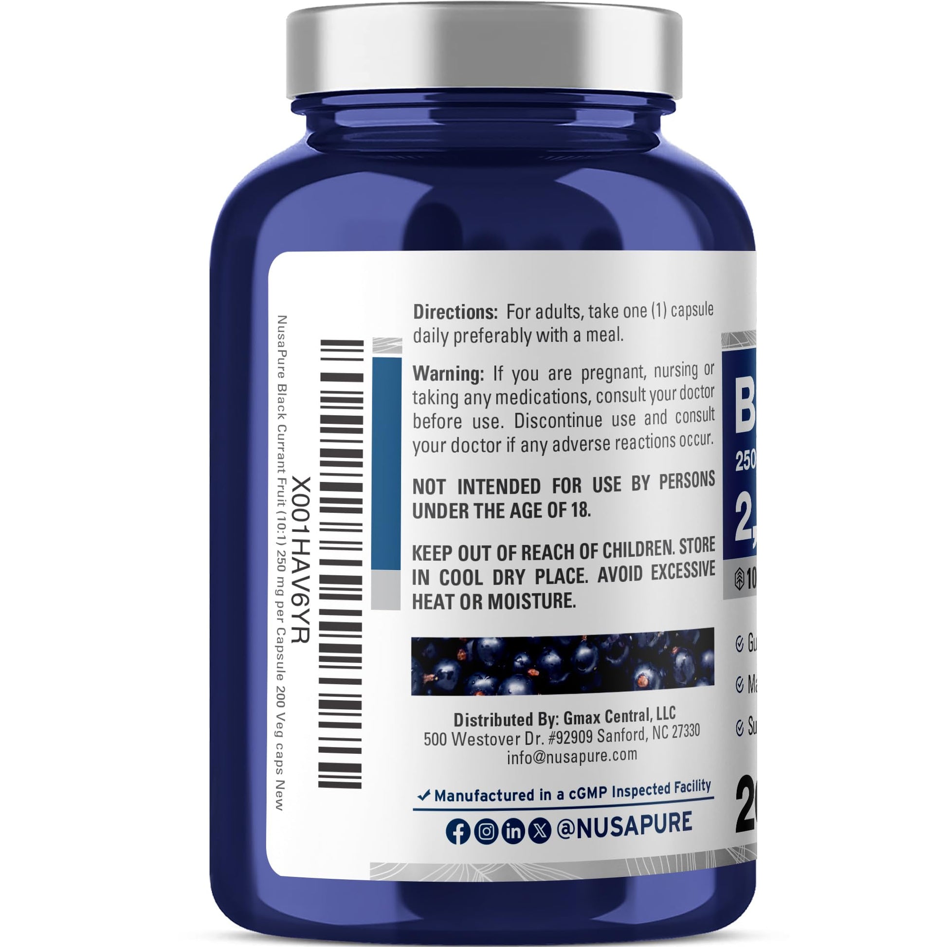 NusaPure Black Currant 10:1 Extract, 250 mg Equivalent to 2,500mg, per Veg Caps 200 Vegan, Non-GMO NusaPureAu supplements