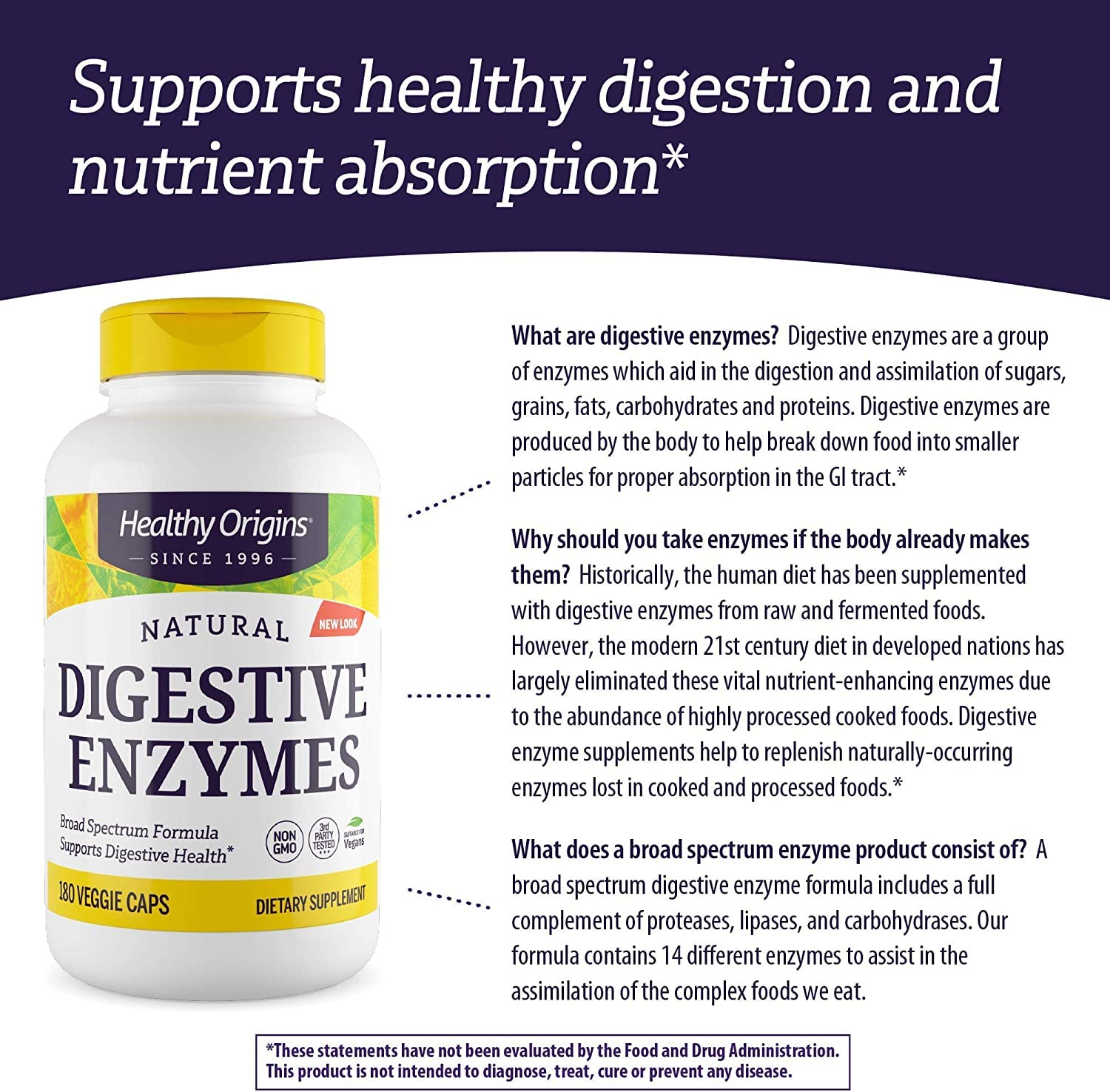 Healthy Origins Digestive Enzymes (NEC) Broad Spectrum - with Protease Healthy OriginsUS supplements