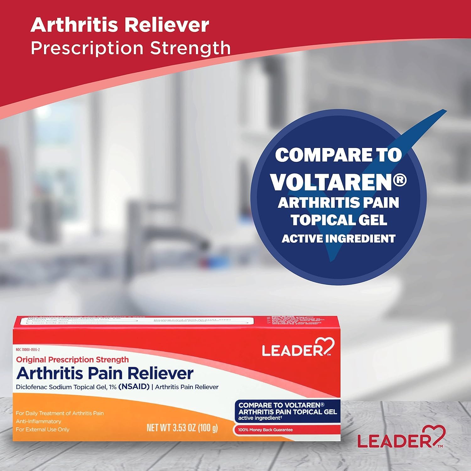 Leader Arthritis Pain Relief Gel, Original Prescription Strength, Diclofenac Sodium Topical Gel 1%, for Adults, Both Men & Women, and Children 12+, Compare to Voltaren, 3.53 Oz LeaderAu supplements