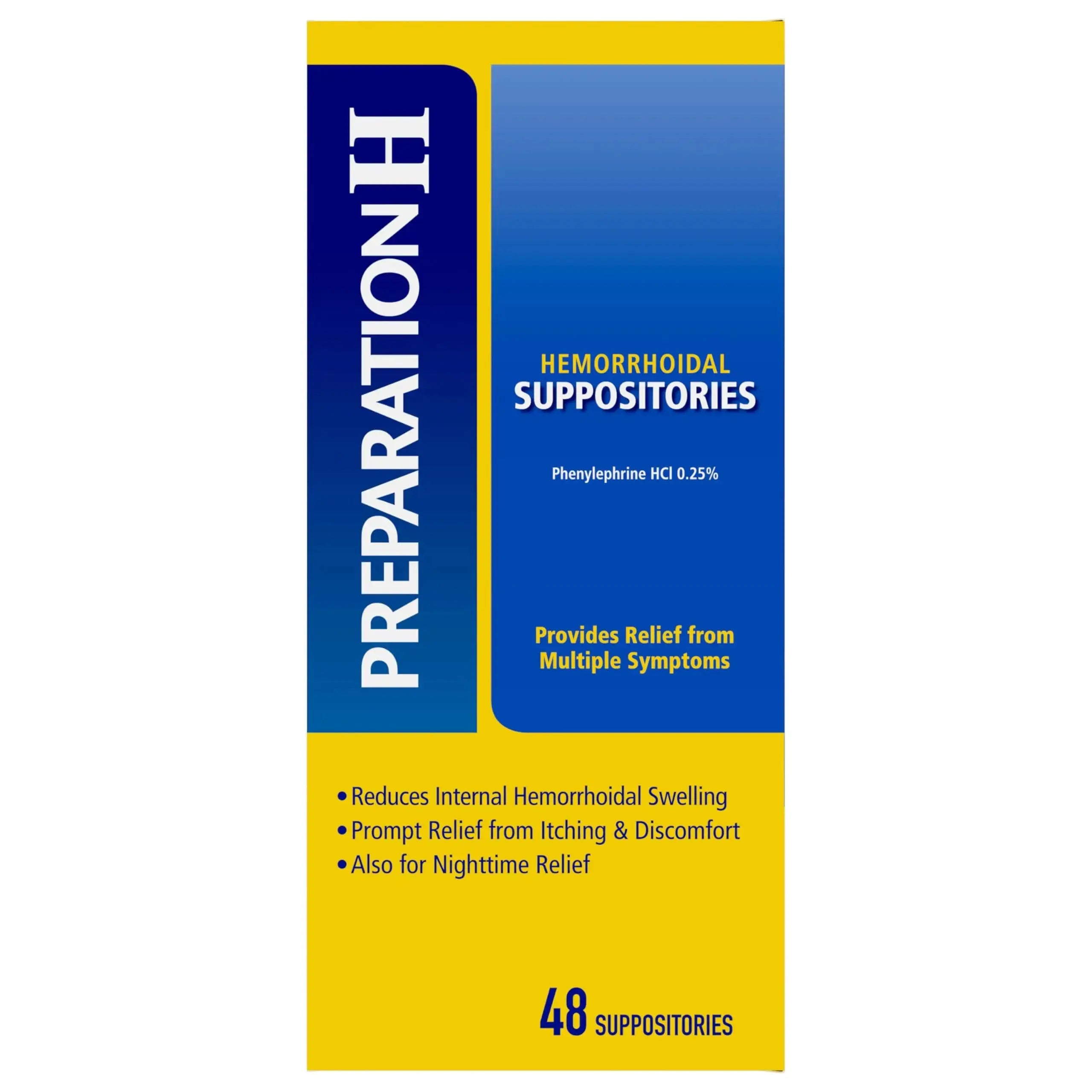 PREPARATION H Hemorrhoid Symptom Treatment Suppositories, Burning, Itching and Discomfort Relief (48 Count) Preparation HAu supplements