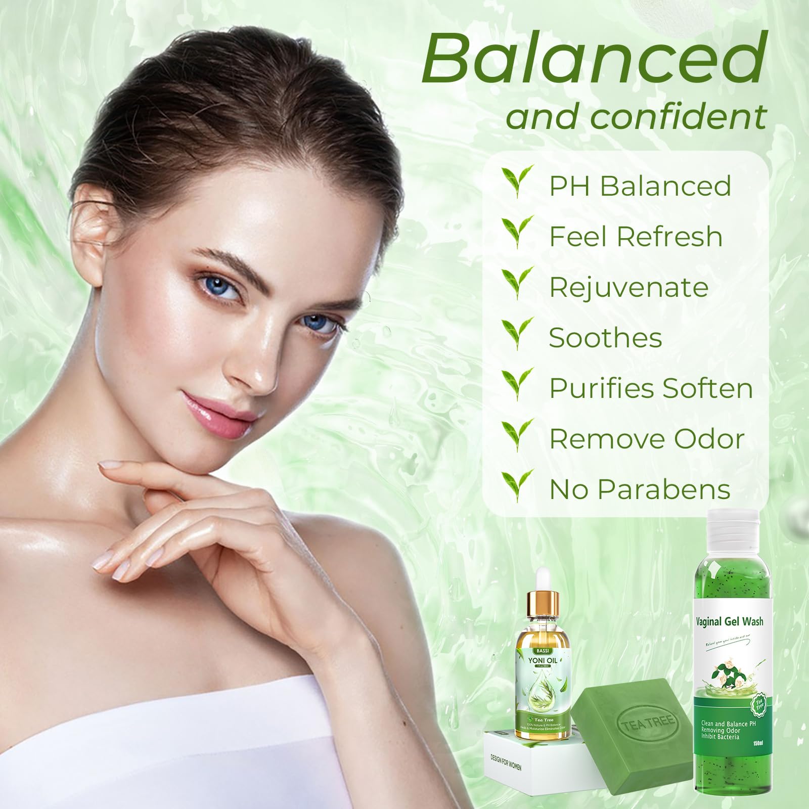 Feminine Wash & Yoni Oil & Yoni Soap Tea Tree Set for Women, Yoni Wash for Vaginal Ph Balance Remove BASSIAu supplements